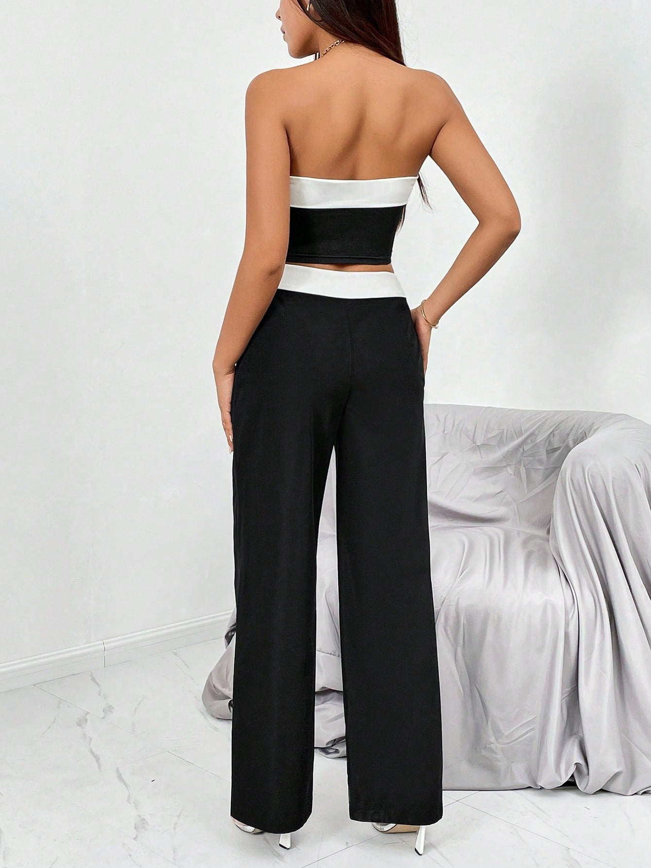 Colorblock Tube Top & Wide Leg Pants